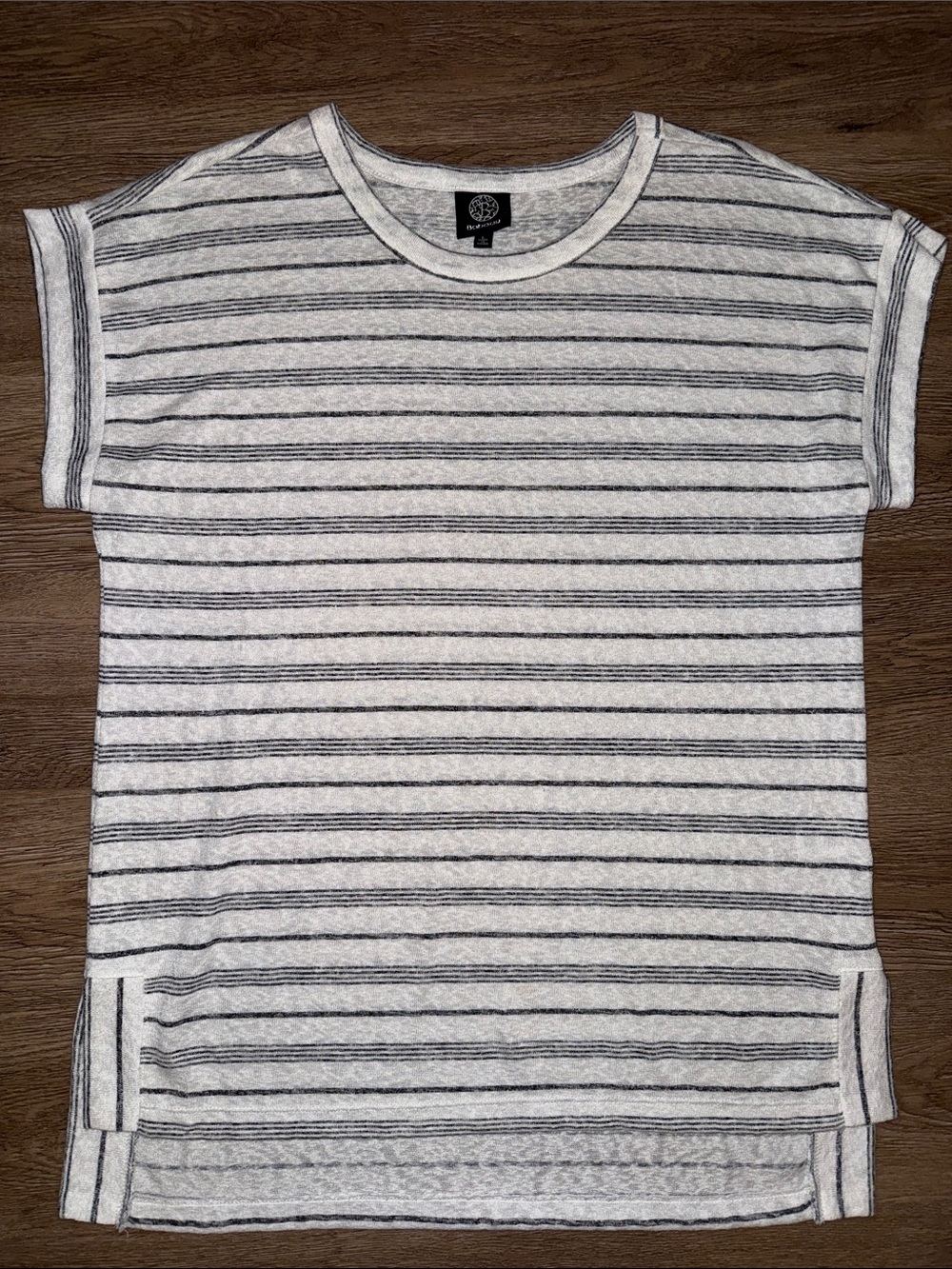 bobeau Black & Cream Striped Knit Tunic Tee